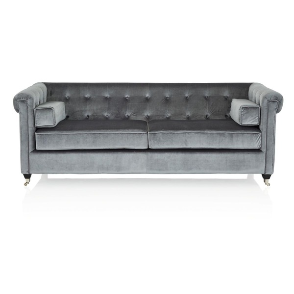 Sofa, inkl. 2 Zierkissen, Chesterfield Stil, Samtbezug von - Grau